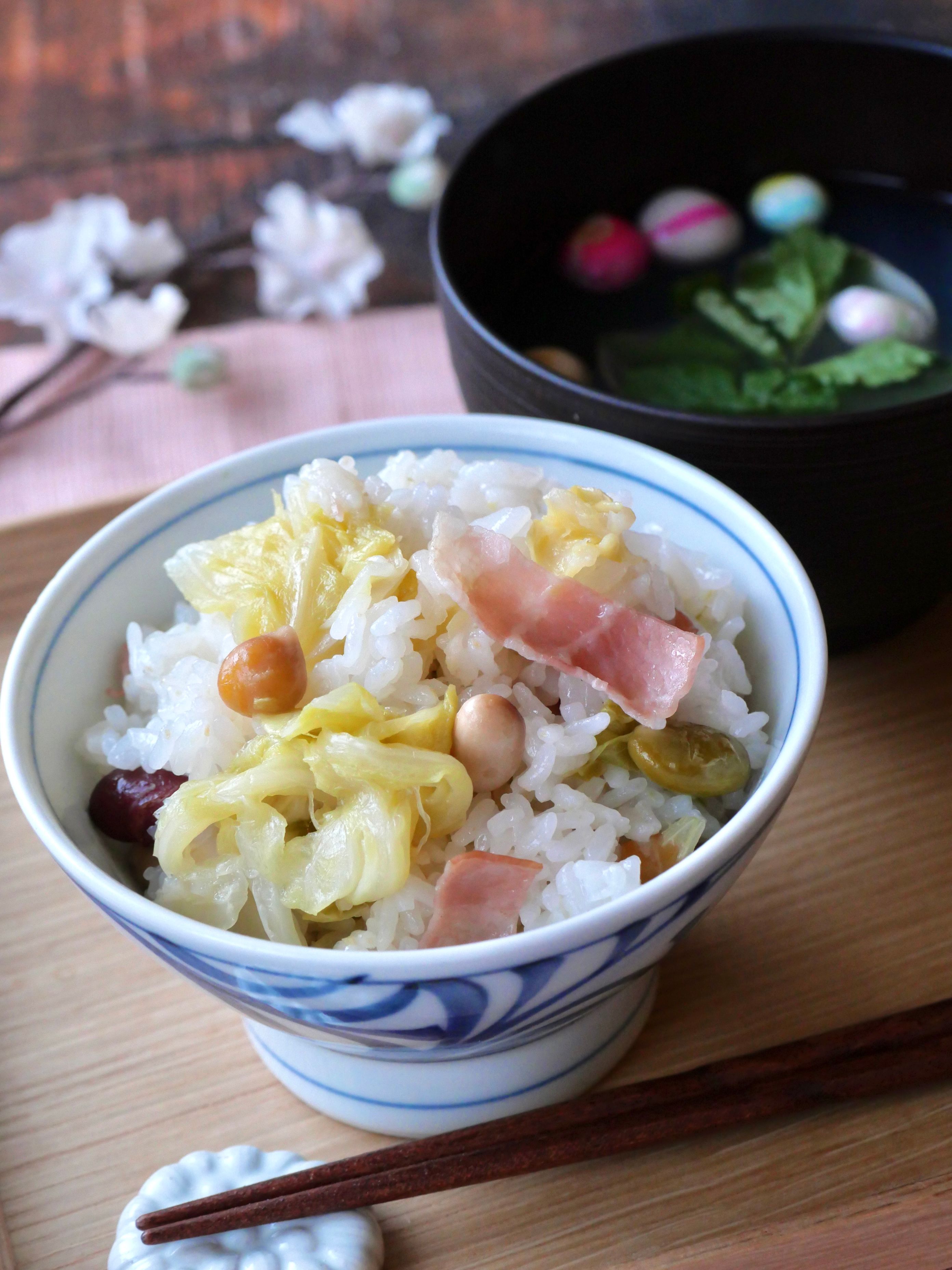 豆とキャベツの炊き込みご飯 | レシピサイトNadia