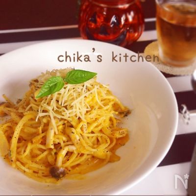 絶品だよ〜♡秋感じるかぼちゃとキノコの濃厚クリームパスタ♡