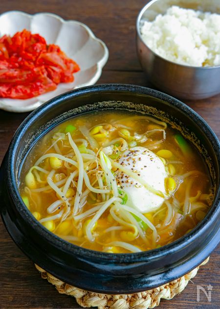豆もやしクッパ(イカとアミの塩辛をイカの塩辛で代用！)