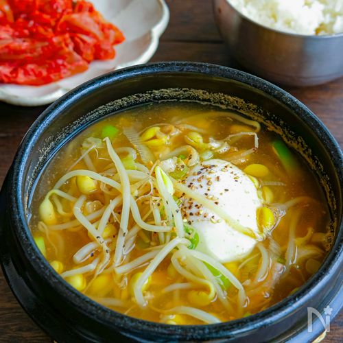 豆もやしクッパ(イカとアミの塩辛をイカの塩辛で代用!)