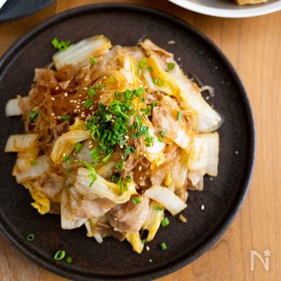 『豚バラ白菜のピリ辛春雨炒め』白菜たっぷり!簡単おかず♪