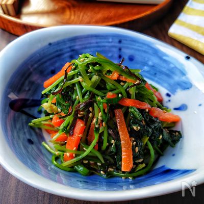【豆苗とほうれん草のナムル】レンチン調理でおすすめ✨
