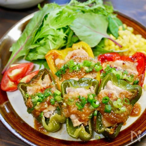 豚こまピーマン肉詰め|旨み爆発!味噌だれがけ
