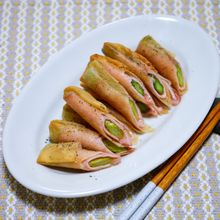 ロースハムとアスパラの細い春巻き