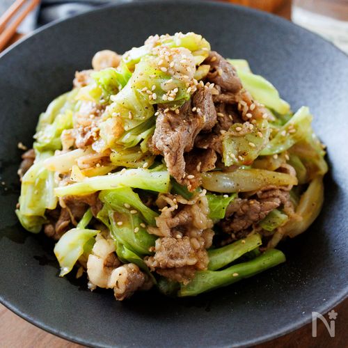 『牛こまと春キャベツのにんにく醤油和え』材料２つ☆味付け簡単