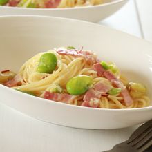 空豆とベーコンのペペロンチーノ