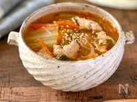 豚肉と白菜のピリ辛春雨スープ