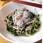 包丁いらず♪豆苗とえのき茸とワカメのしらすのせ