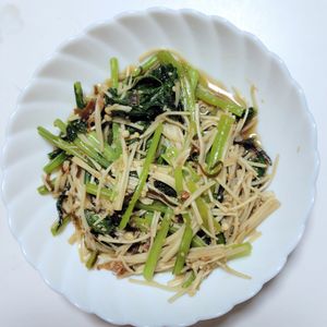 ふうかの作ってみた!投稿(レンジで簡単！あと一品『小松菜とえのきの塩昆布おかか和え』)