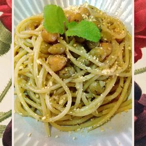 チョロリスの作ってみた!投稿(ほっくり優しい味【ひよこ豆とバジルペーストのパスタ】)
