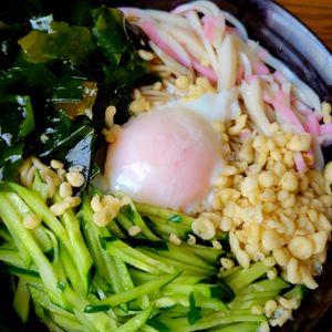 ヴェルの作ってみた!投稿(【月見たぬき蕎麦】レンジで簡単半熟卵と、安定の蕎麦つゆで♪)