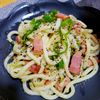 ヴェルの作ってみた!投稿(がつんとウマい！【ベーコンとピーマンのガリバタ焼きうどん】)