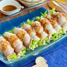 キャベピーえのきの肉巻き・ピリ辛ごまみそだれ
