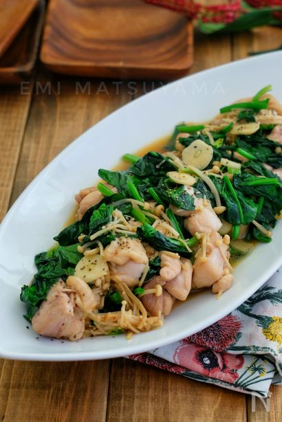 ＊鶏肉とほうれん草とえのきのガリバタ炒め＊