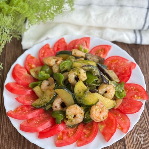 【えびと夏野菜のバジルマリネ】これ1本で！ほめられ夏おかず♡