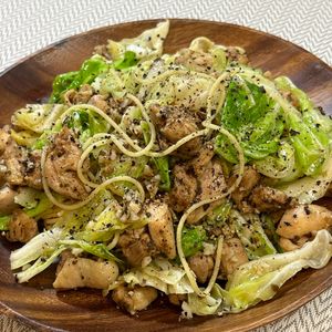 楽ラク手抜キッチン🐶🐾の作ってみた!投稿(鶏肉とキャベツの《だし香る♡ガリバタ絶品パスタ》)