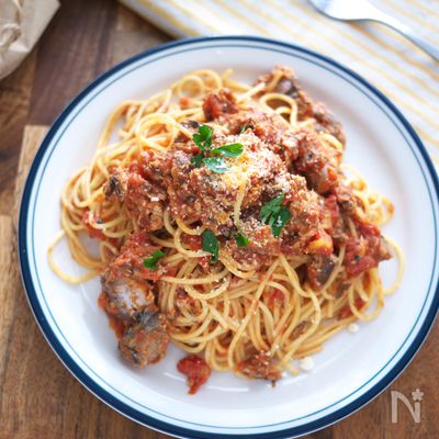 【さば缶で♪ガーリックトマトパスタ】家にあるもので超お手軽!