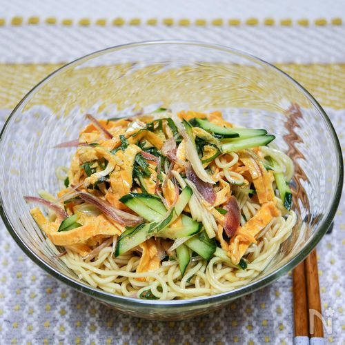 肉系なし「薬味たっぷりで食べるぶっかけ冷麺」