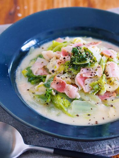 重ねて放置♪ホワイトソース不要『白菜とベーコンのクリーム煮』