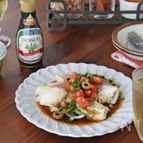 レンジ蒸しダラ  トマトポン酢だれ