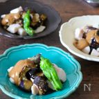 ナスと鶏ハムのピリ辛練りごまダレ