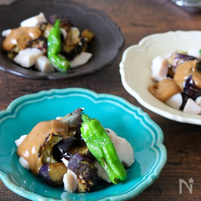 ナスと鶏ハムのピリ辛練りごまダレ