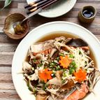 秋鮭ときのこのレンジバター蒸し柚子こしょう添え