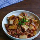 エリンギと牛こまの甘辛ガリバタ炒め