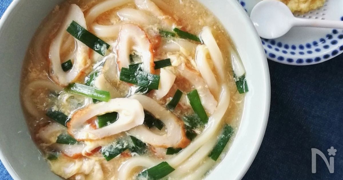 ほっと温まる☆ちくわとニラのかき玉あんかけうどん