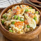 半熟卵と枝豆《香ばし焼き明太子♡ポテサラ》