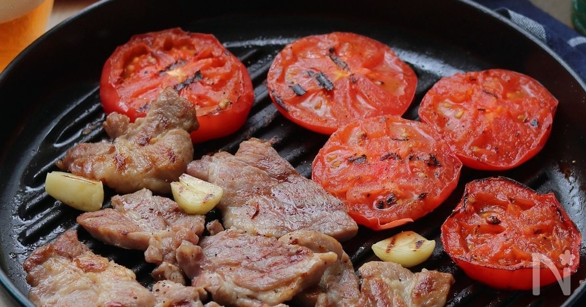 トマトと塩豚のはちみつグリル。