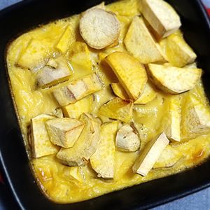 猫の作ってみた!投稿(混ぜて焼くだけ簡単!「スキレットでスイートポテトフラン」)