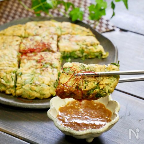 外カリッ!中もち♡豆腐と米粉の春菊チヂミ