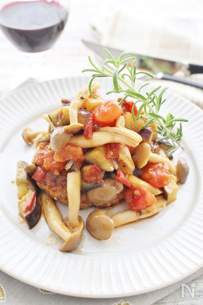 秋野菜のポン酢ソース＆ちょっぴり中華風なハンバーグ
