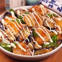 鶏肉となすとピーマンのとろとろ甘酢あんのチキン南蛮🤤🍚