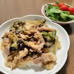 めぇの作ってみた!投稿(焼肉のたれ活用！豚こまでOK！なすと豚肉のスタミナ焼肉炒め)