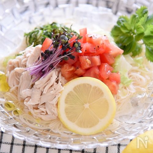 トマト素麺レモン🍋とオリーブオイルの旨つゆ仕立て