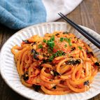 簡単ランチに！海苔キムチ納豆マヨ和えうどん