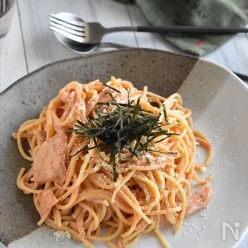 【キムチと豆乳のクリーパスタ】混ぜて加熱するだけ！