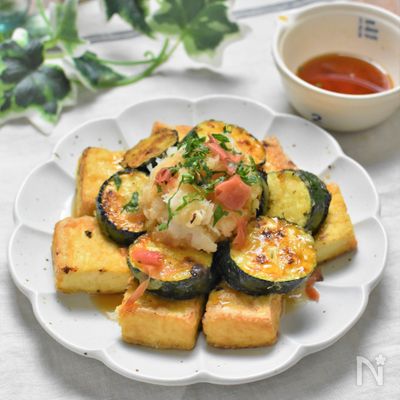 厚揚げとズッキーニの揚げ出し風＊おろし梅麺つゆ