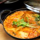 豆苗と絹揚げ(豆腐)のスンドゥブ風たまごとじ。