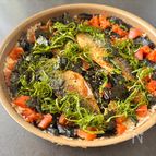 海苔香る♪【トマトと焼き鯖のパエリア風ごはん】