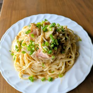 るるる♪の作ってみた!投稿(柚子胡椒かおる﻿和風カルボナーラ﻿♡)