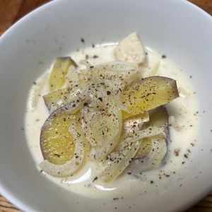 ゆくゆくの作ってみた!投稿(高たんぱく◎鶏むね肉とさつまいものミルクスープ)