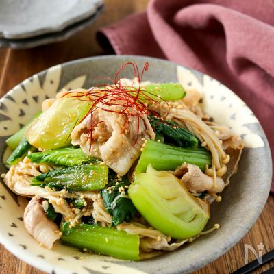 豚しゃぶとチンゲン菜とえのきの中華風サラダ