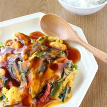 ～かに玉風～ふんわりにら玉の甘酢あんかけ