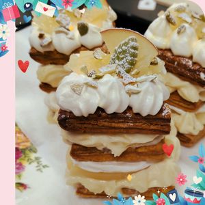 もんぶらん°・*:.。.☆の作ってみた!投稿(簡単なのに豪華！白桃のミルフィーユ)