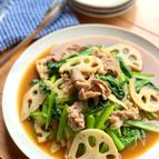 小松菜とれんこんと豚肉のさっと炒め