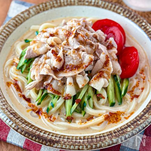 【混ぜるだけ◎濃厚スープ】冷しゃぶサラダのごまだれうどん