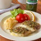 バジルソースで♪豚肉のチーズパン粉焼き